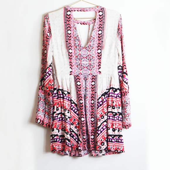 Free People Tegan Border Printed Pink Mini Dress 4 - Picture 6 of 6